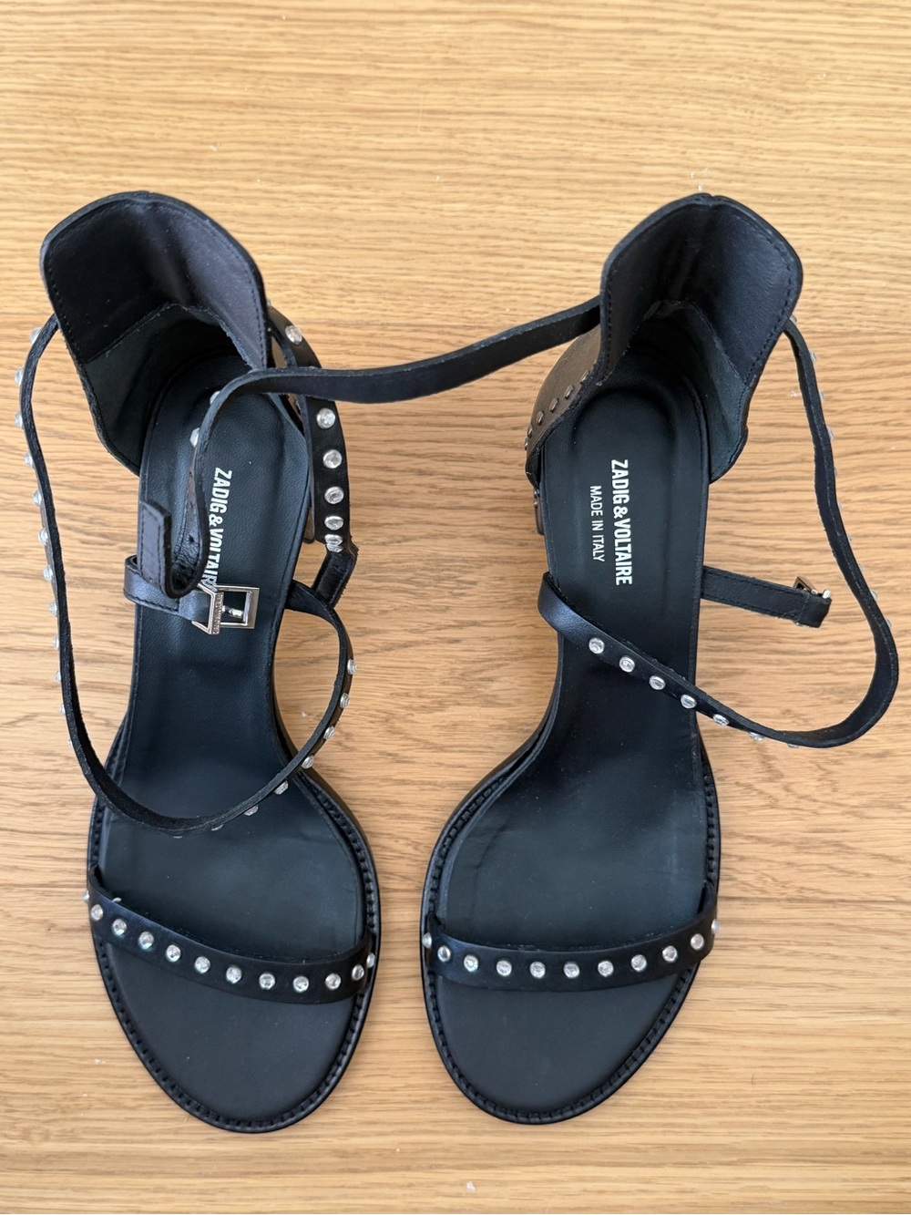Zadig & Voltaire Black Studded Ankle-Strap Sandal heels with Silver Studs
